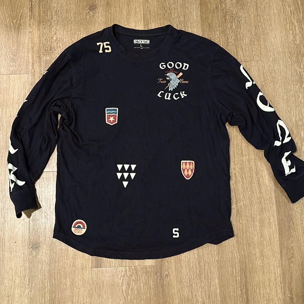 Staple “Good Luck Fear More” Black Long Sleeve T Shirt Size Large